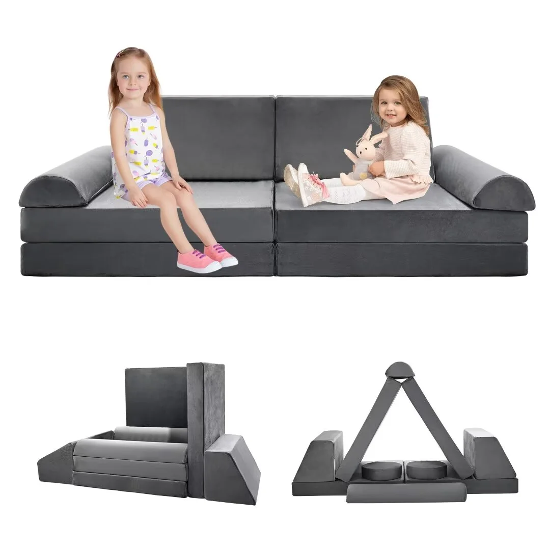 Docred Play Couch for Kids Imaginative Furniture, 10pcs Modular Sectional Kids Couch for Toddlers,Gray