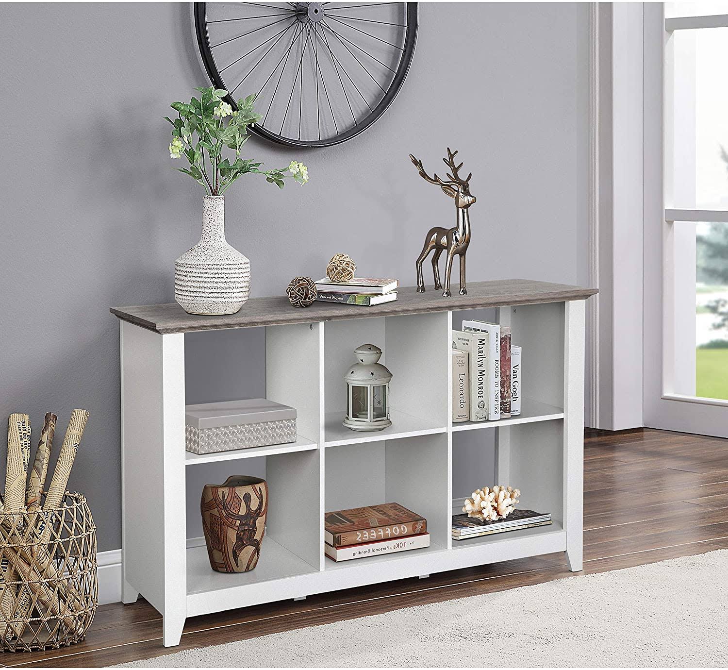 Unknown1 White 6 Cube Storage Bookcase Grey Modern Contemporary Transitional MDF Paperboard Oak Finish