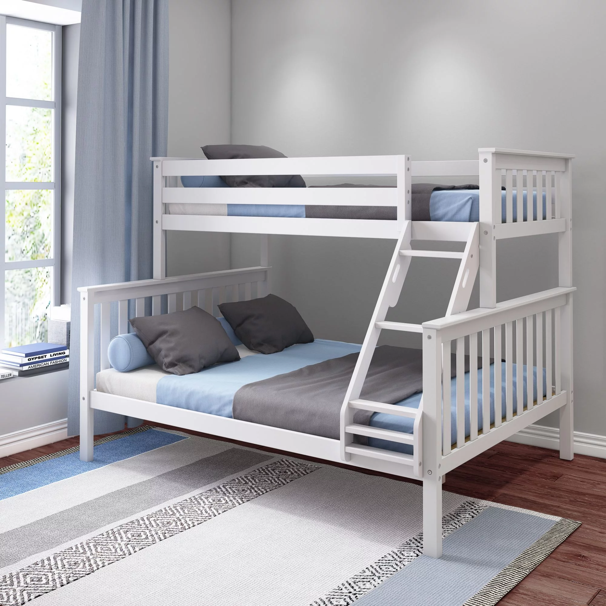 Max & Lily Solid Wood Twin XL over Queen Bunk Bed for Kids, White