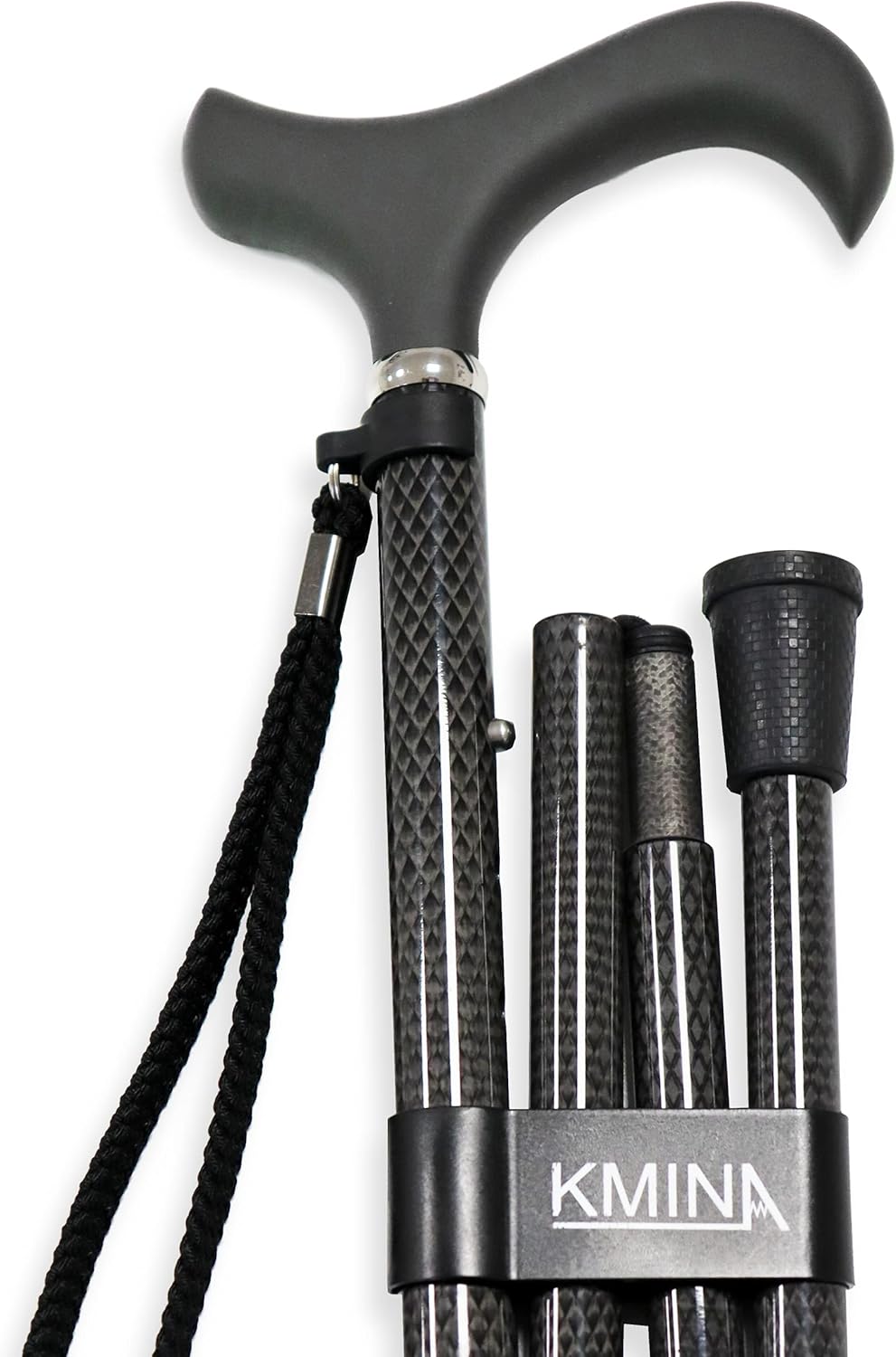 KMINA PRO - Folding Cane for Women, Carbon Fiber Cane, Lightweight Cane, Carbon Fiber Walking Cane, Fold up Cane with Strap, Collapsible Cane