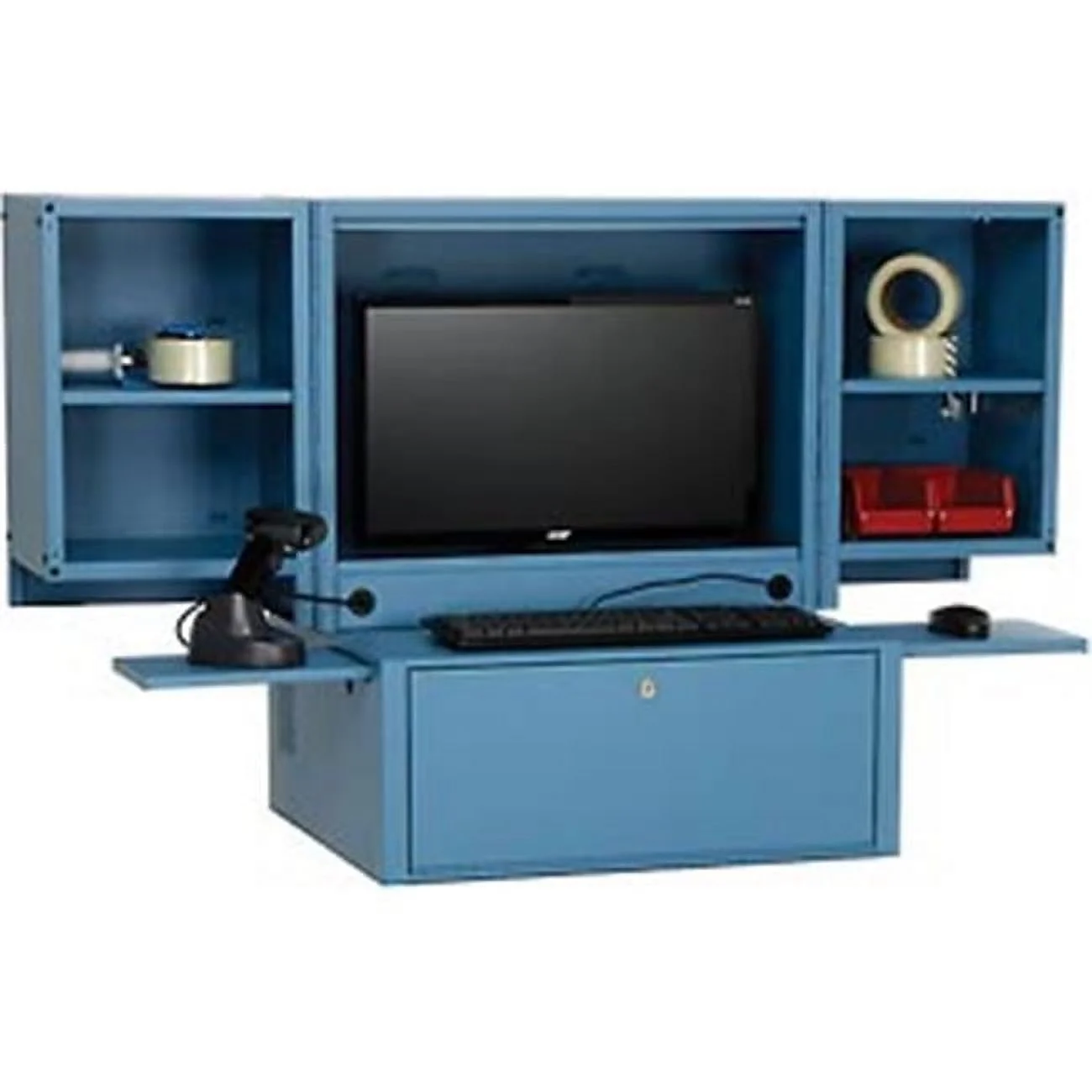 Global 695428BL Counter Top Fold Out Computer Security Cabinet, Metal & Blue