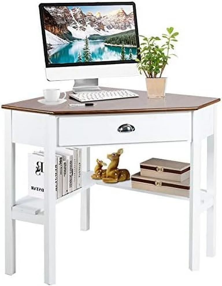YPDCHB Corner Desk  Corner Computer Desk with Drawer for Small Space  Small Corner  Vanity Desk  90 Degrees Triangle Corner Desk with  Shelves