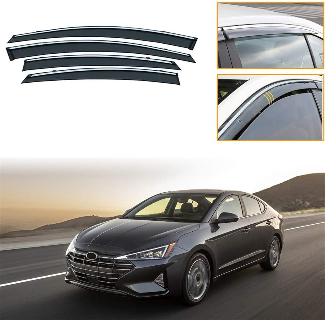 for Hyundai Elantra Mk3 2016-2020 Car Window Visors Rain Guard Vent Visor Side Wind Deflector Smoke Vent Shade Accessories Tape-On Mount 4Pcs