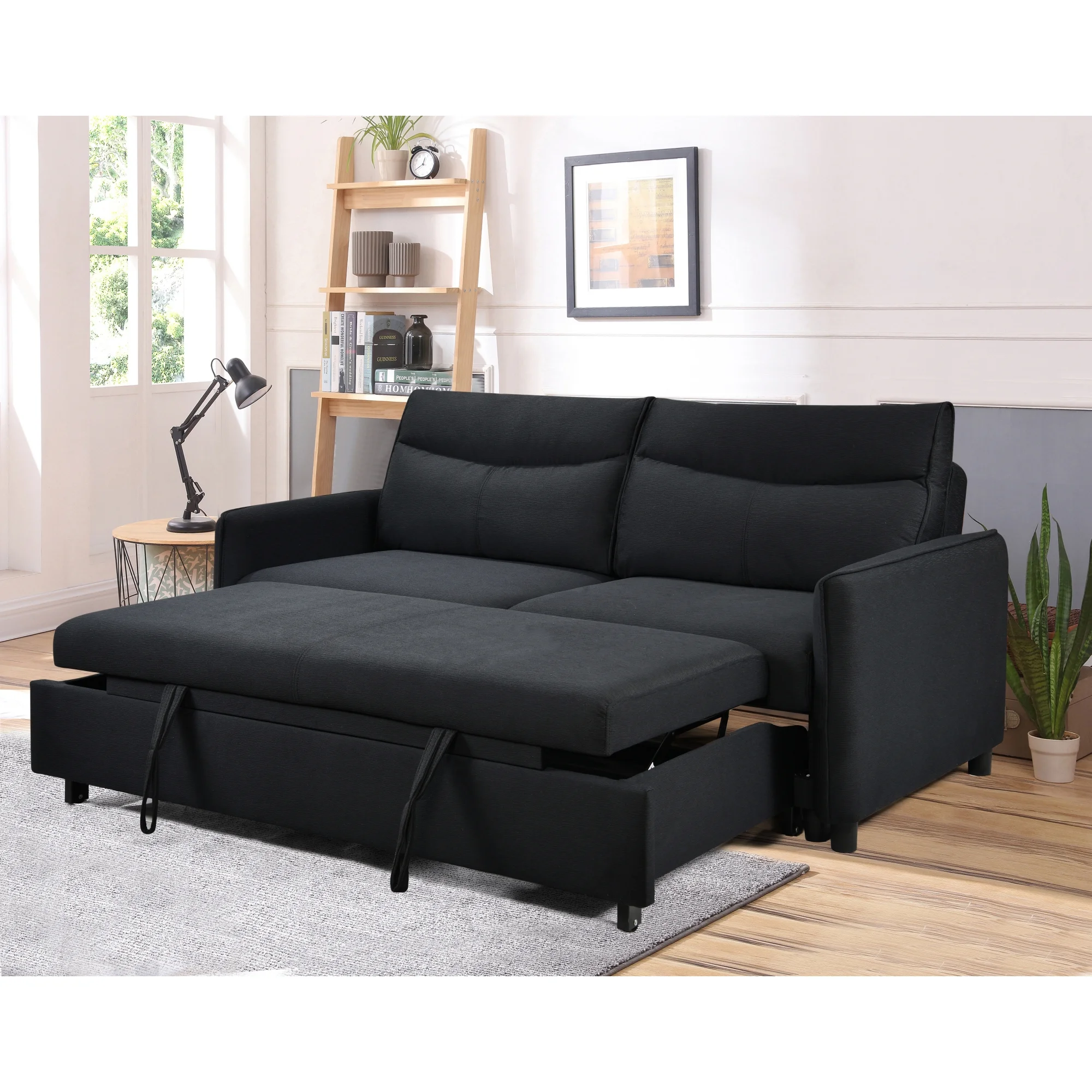 3 in 1 Convertible Sleeper Sofa Bed, Modern Fabric Loveseat Futon Sofa Couch w/Pullout Bed, Small Love Seat Lounge Sofa w/Reclining Backrest