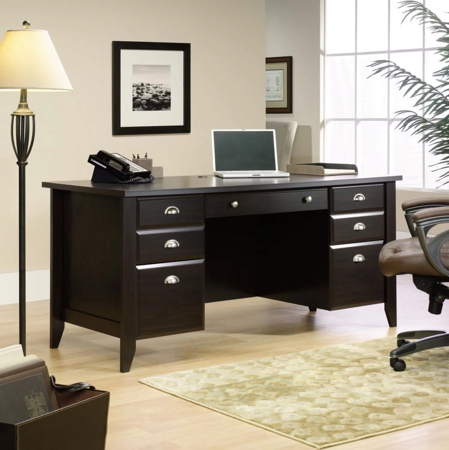 Sauder Shoal Creek Executive Desk, Jamocha Wood Finish