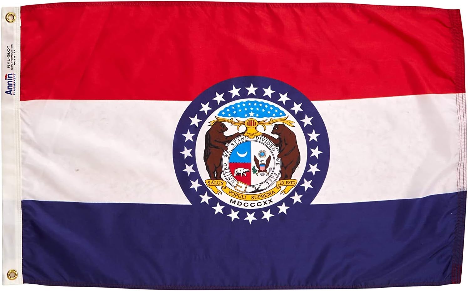 Annin Flagmakers Model 142950 Missouri Flag Nylon SolarGuard NYL-Glo, 2x3 ft, 100% Made in USA to Official State Design Specifications