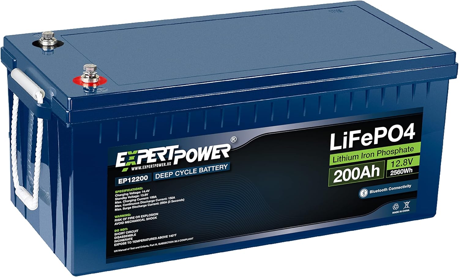 ExpertPower 12V 200Ah Lithium LiFePO4 Deep Cycle Rechargeable Battery | Bluetooth | 2500-7000 Life Cycles & 10-Year Lifetime | Built-in BMS | RV