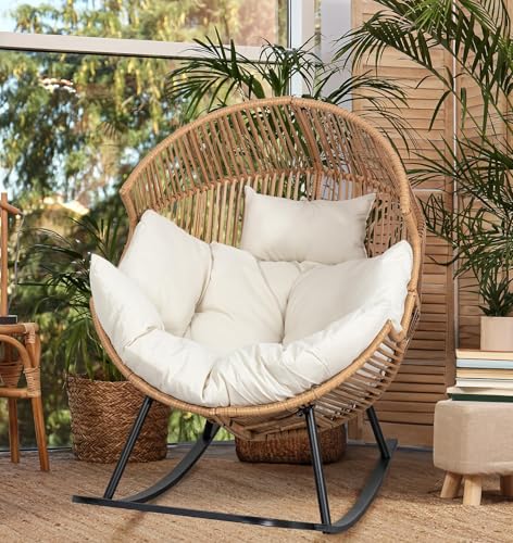 JAMFLY Egg Chair Wicker Outdoor Chairs, Oversized Patio Chair Oversized Lounger Chair with Cushion for Indoor Living Room, Bedroom