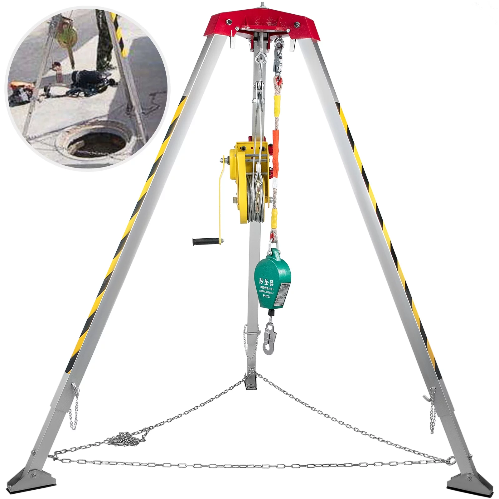 VEVOR Confined Space Tripod 8' Legs, 1800lbs Winch Confined Space Kit, 98' Cable Confined Space Rescue Tripod, with 32.8' Fall Protection