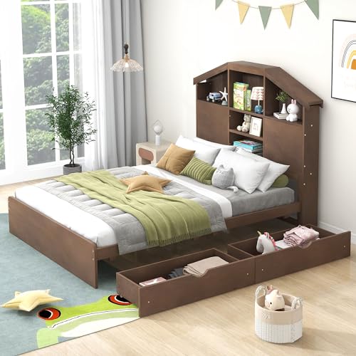 Twin Size Wooden Canopy Daybed with 3 in 1 Storage Drawers,Solid Wood Bed Frame W/Sleek Silhouette Headboard,for Bedroom,Apartment,Guest Room,Grey