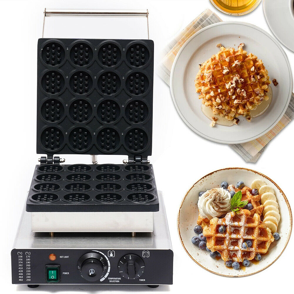 DENEST Commercial Electric Mini Round Waffle Maker Machine Nonstick 16 Grooves