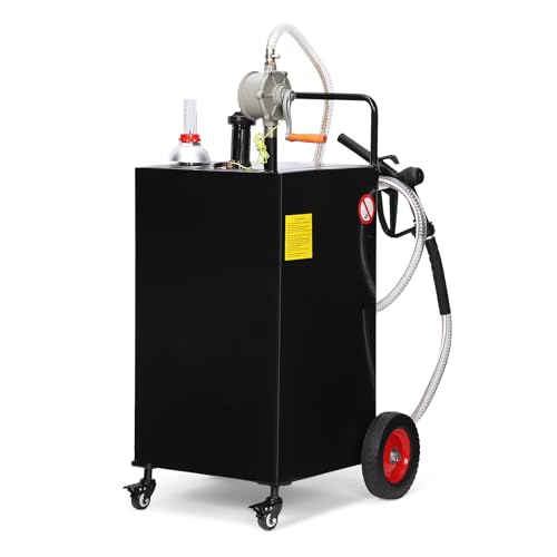 Fuel Caddy, 30 Gallon Portable Gas Caddy on 4 Wheels with Manual Transfer Pump, Gasoline Diesel Fuel Container for Cars, Lawn Mowers, ATVs, Boats