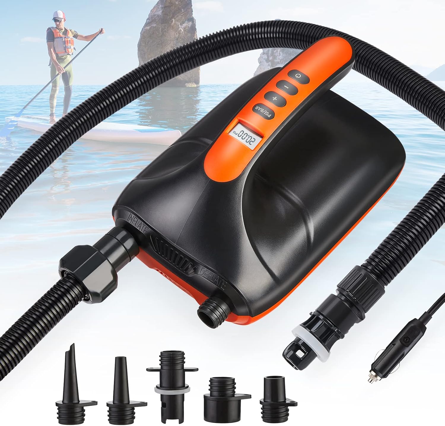 Holoana Paddleboard Pump Electric Portable 20PSI High Pressure SUP Electric Pump, Auto-Off SUP Air Pump Dual-Stage, Paddle Board Pump for Paddleboard