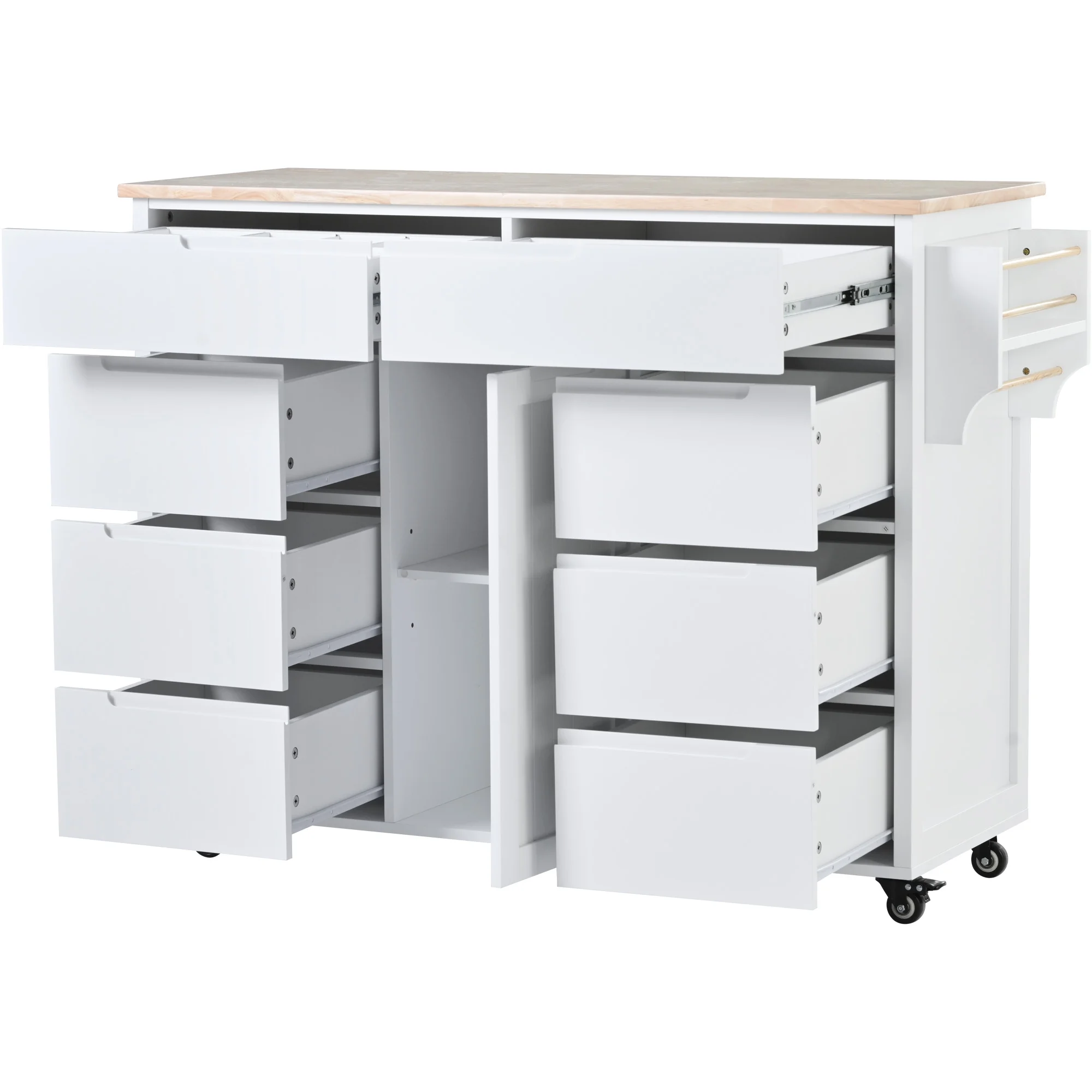 Hombay Rolling Kitchen Island with Storage, Rubber Wood Mobile Kitchen Cart Organizer Cabinet with Lockable Wheels, Drawers, Shelves and Holders