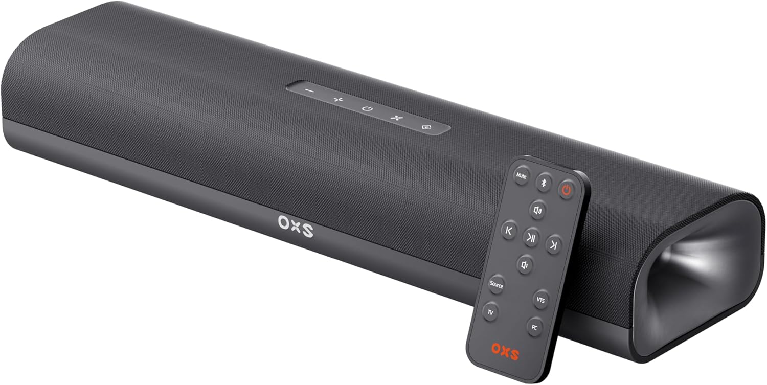 OXS Thunder Lite PC Gaming Soundbar, Sound Bars for TV with Virtual Surround Sound, 2 Full-Range Drivers, Bass Tube, Compact Design