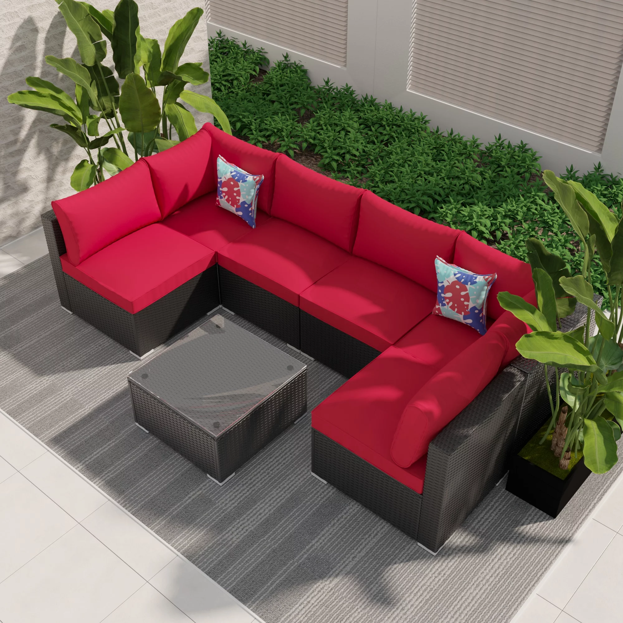 Ainfox 7 Pcs Outdoor Patio Furniture Sofa Set on Sale,Red