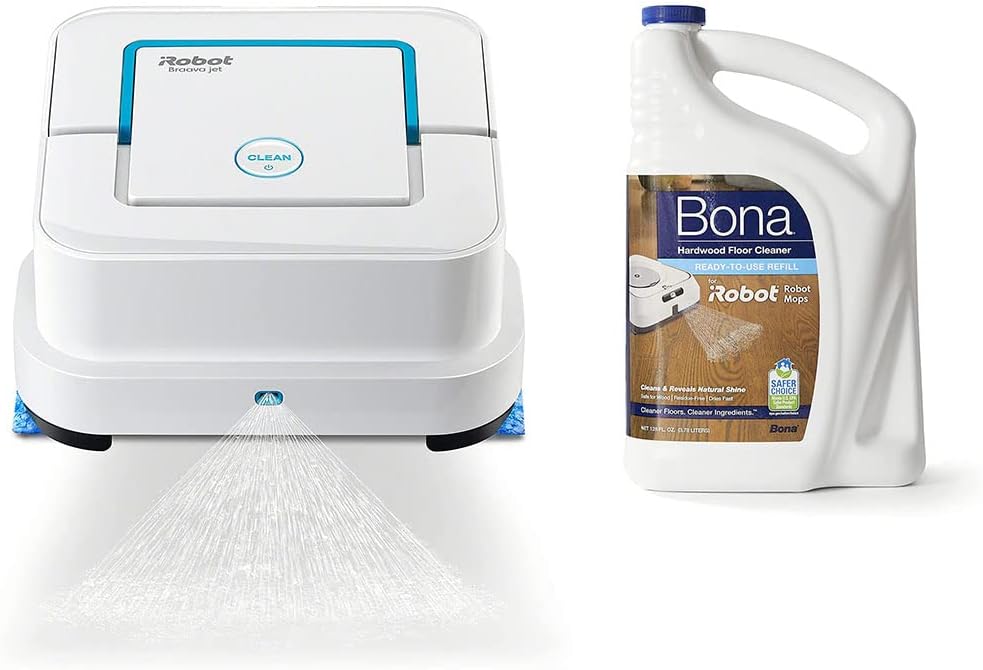 iRobot Braava Jet 240 Superior Robot Mop Bundle with 1 Jet Hard Wood Floor Cleaning Solution (2 Items)