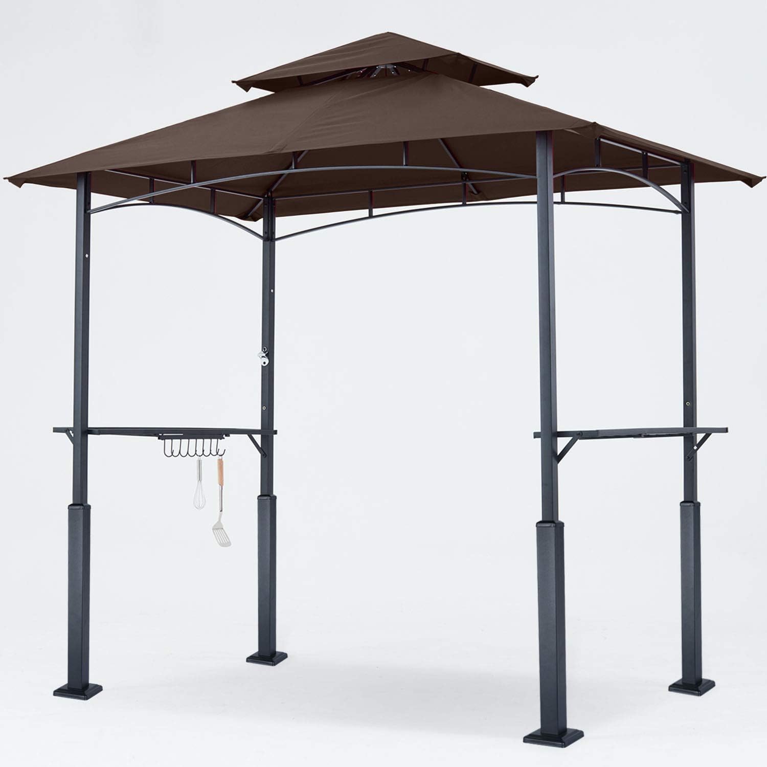 ABCCANOPY 8'x 5' Grill Gazebo Shelter, Outdoor Backyard BBQ Gazebo Canopy with LED Light (Khaki)