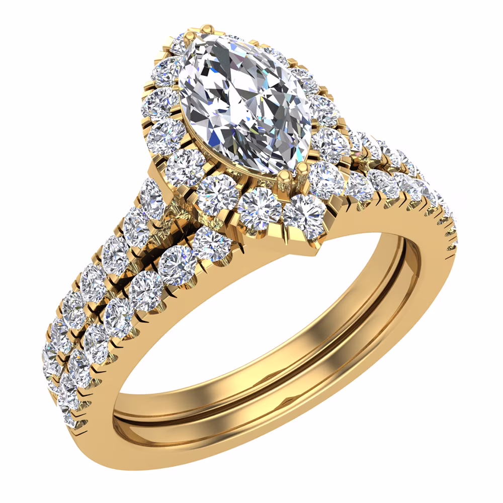 Marquise Cut Halo Diamond Wedding Ring Set 1.25 CT 14K Gold (F,VS1)