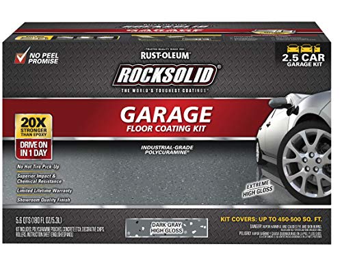 Rust-Oleum 293513 RockSolid Polycuramine Garage Floor Coating, 2.5 Car Kit, High Gloss Gray