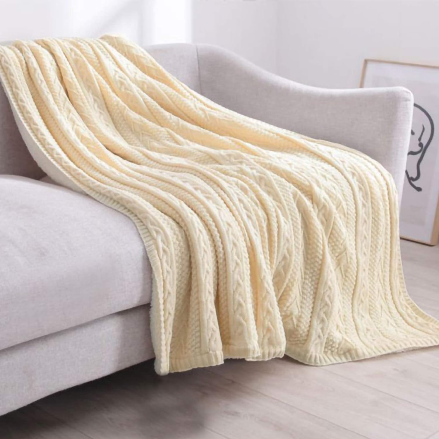 Cable Knit Sherpa Throw Blanket