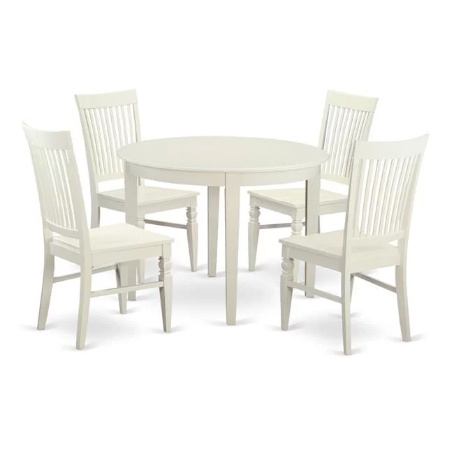 Kitchen Table Set with 4 Table & 4 Chairs, Linen White - 5 Piece