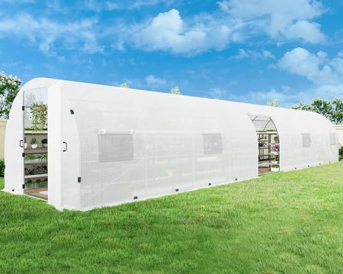 44x10x7.5 FT Tunnel Greenhouse for Outdoors Upgraded Swing Door, Heavy Duty Galvanized Steel Frame Walk in Greenhouse kit
