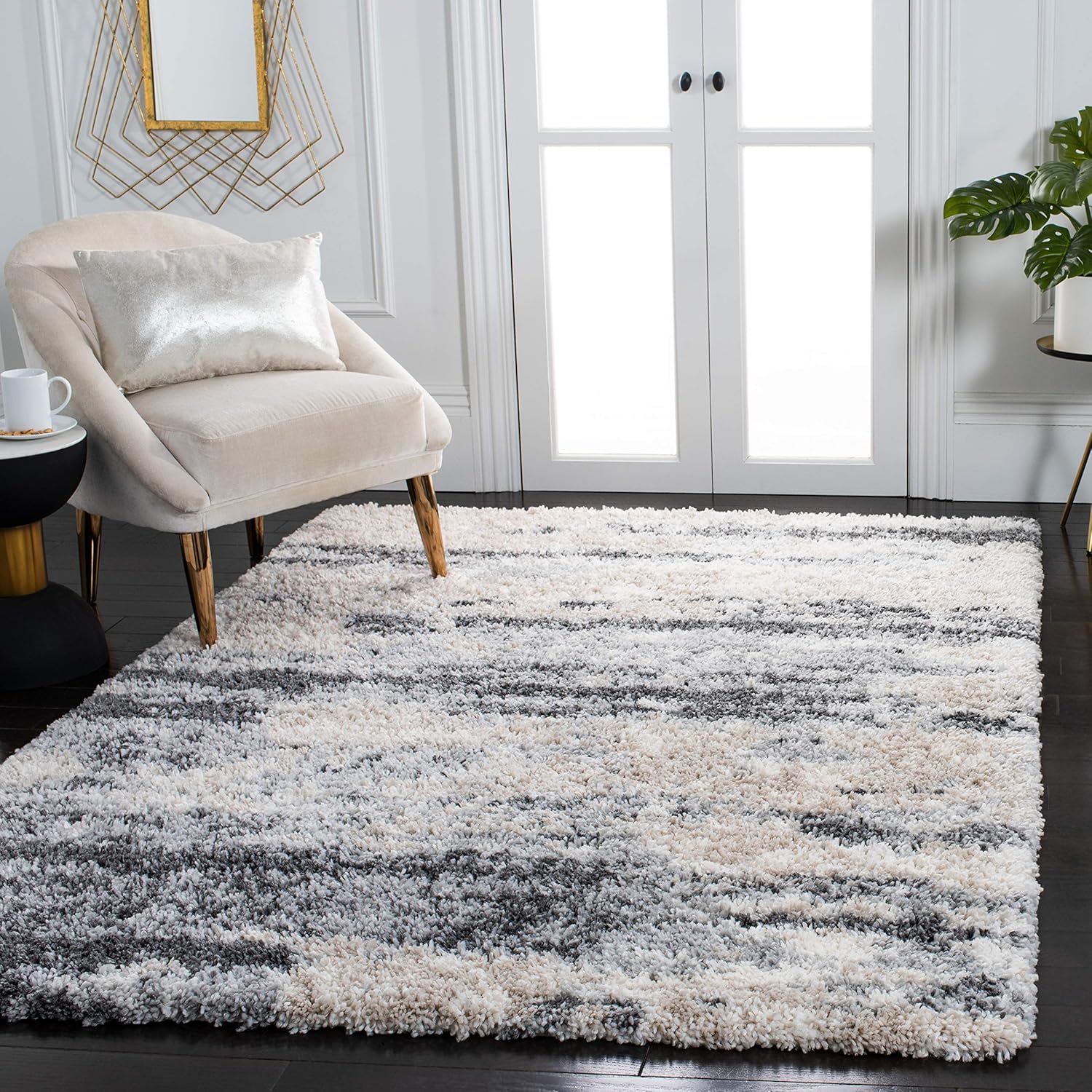 SAFAVIEH Fontana Shag Collection Area Rug - 8' x 10', Grey & Ivory, Modern Design, Non-Shedding & Easy Care