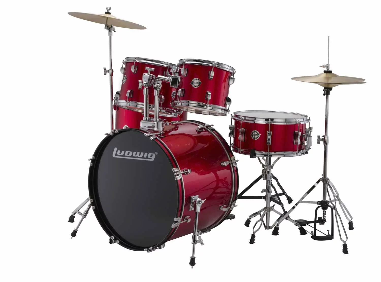Ludwig Accent Drive Red Sparkle 5-Piece Drum Set with Hardware and Cymbals - Curated Treasures Market