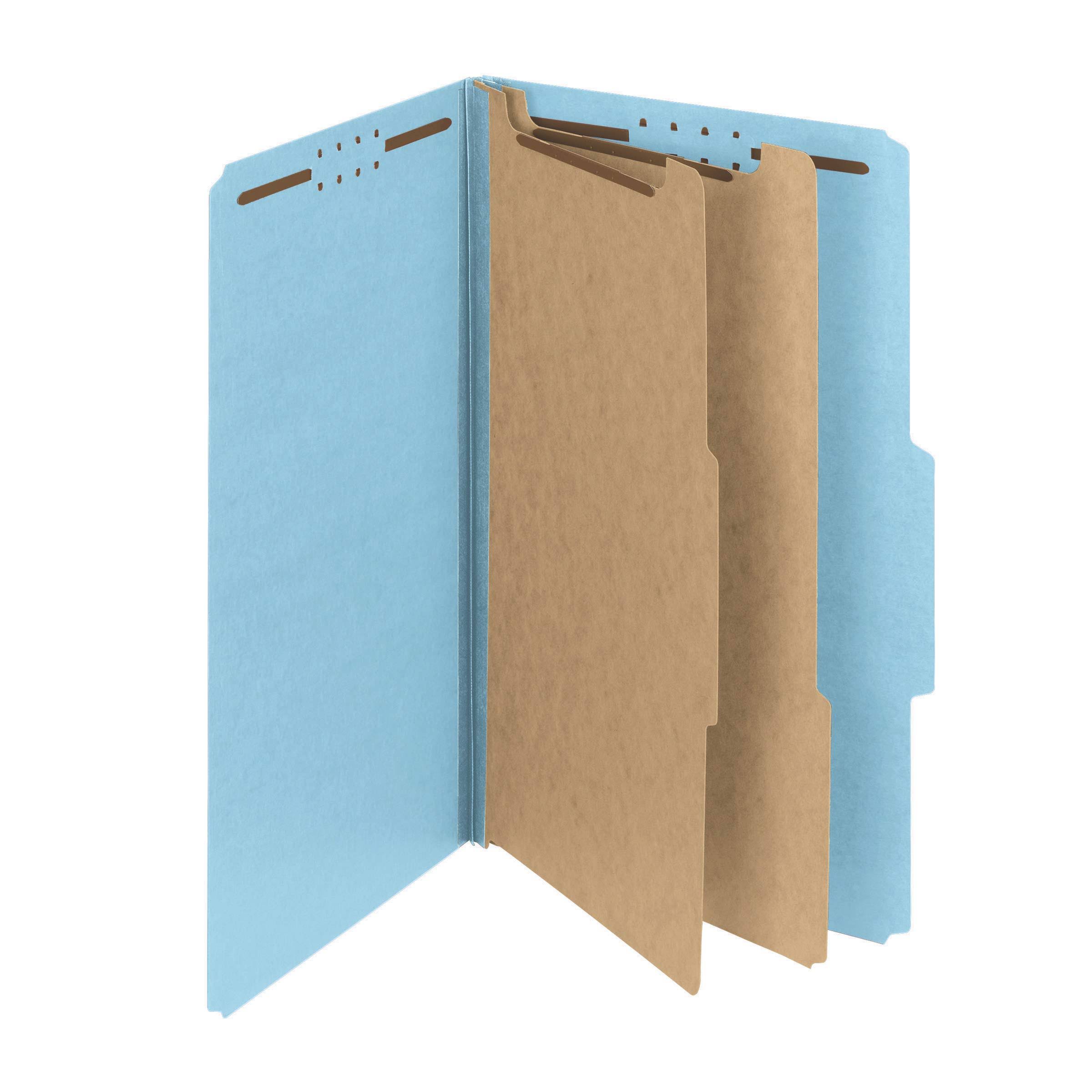 Smead Pressboard Classification Folders with SafeSHIELD Fasteners, 2 Dividers, Legal size, 60% Recycled, Blue, Box of 10