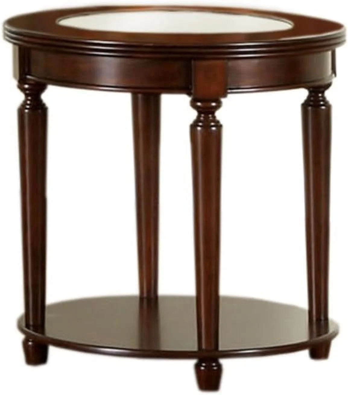 Claire Round Glass Top End Table, Dark Cherry Finish