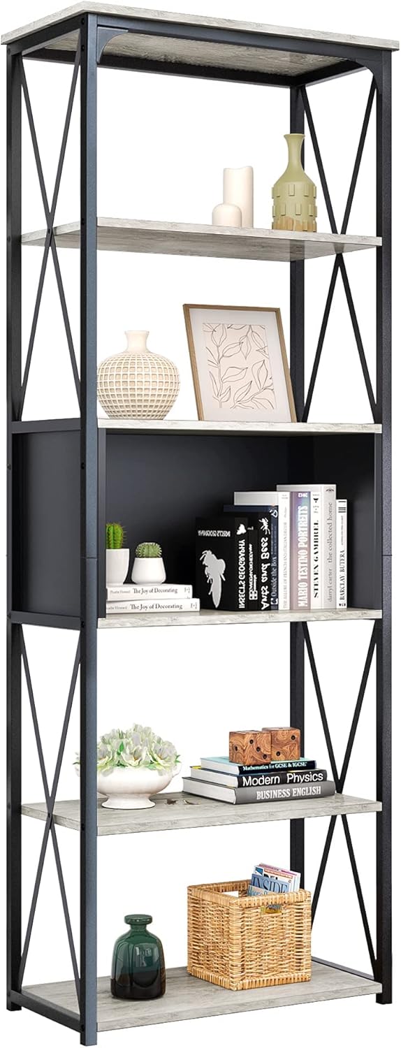 Bestier Industrial Bookshelf 5 Tier Bookcase Storage Display Shelves Organizer Free Standing Open Shelf Book Shelf for Living Room Bedroom and Office