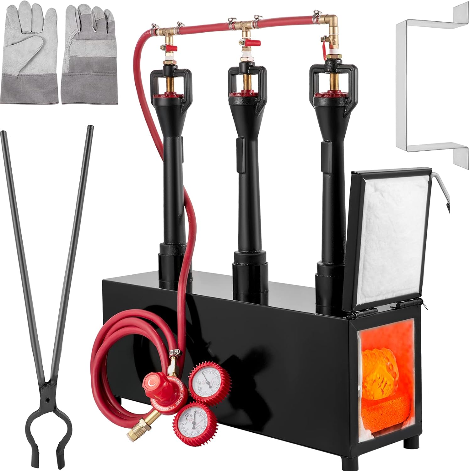 VEVOR Propane Knife Forge, Blacksmithing Forge with Three Burners, Portable Propane Forge with Single Durable Door, Large Capacity Farrier Forge