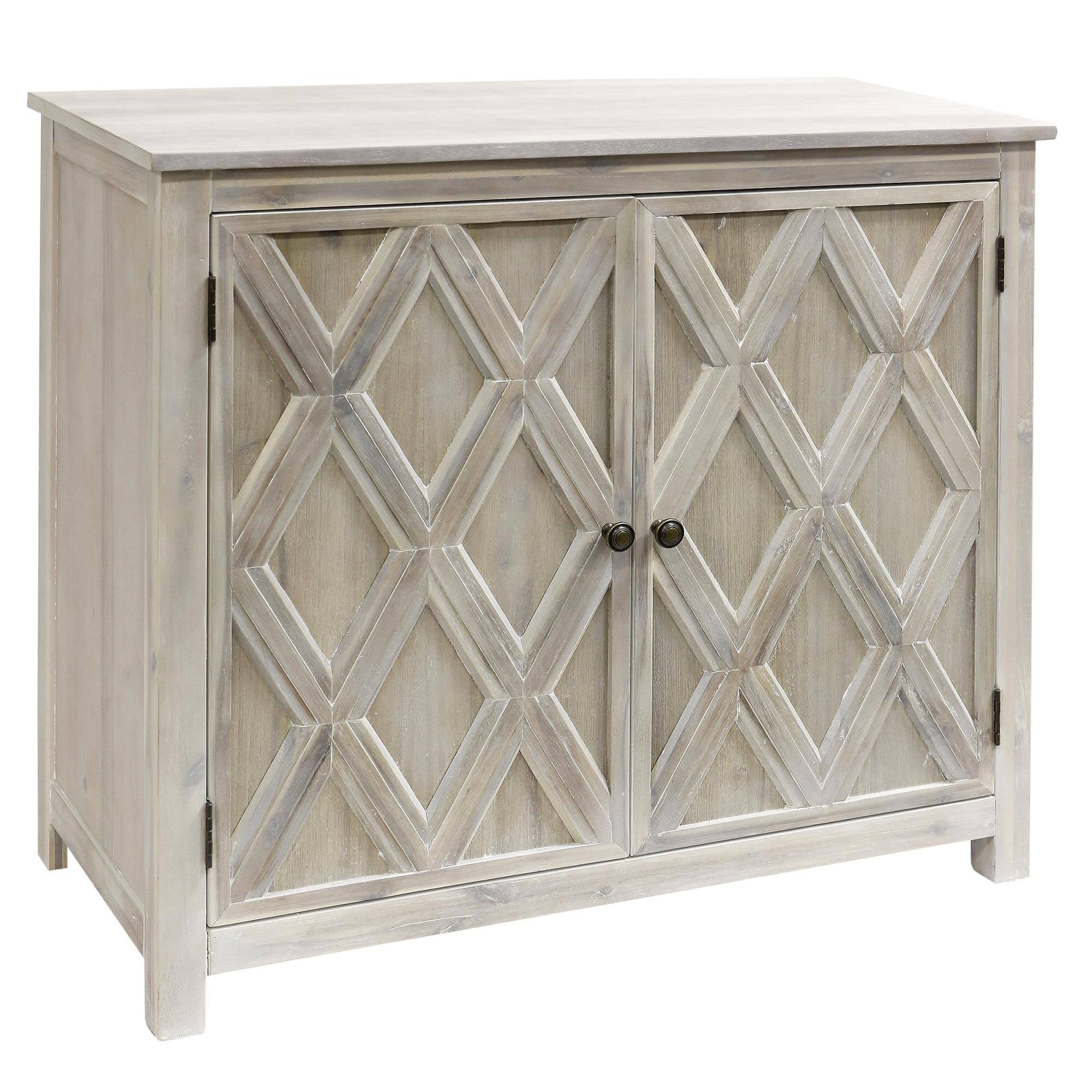 Stylecraft Home Collection VSF25846DS Crosshatch - 39 inch Two-Door Acacia Cabinet with Metal Base and Adjustable Shelf White Gr