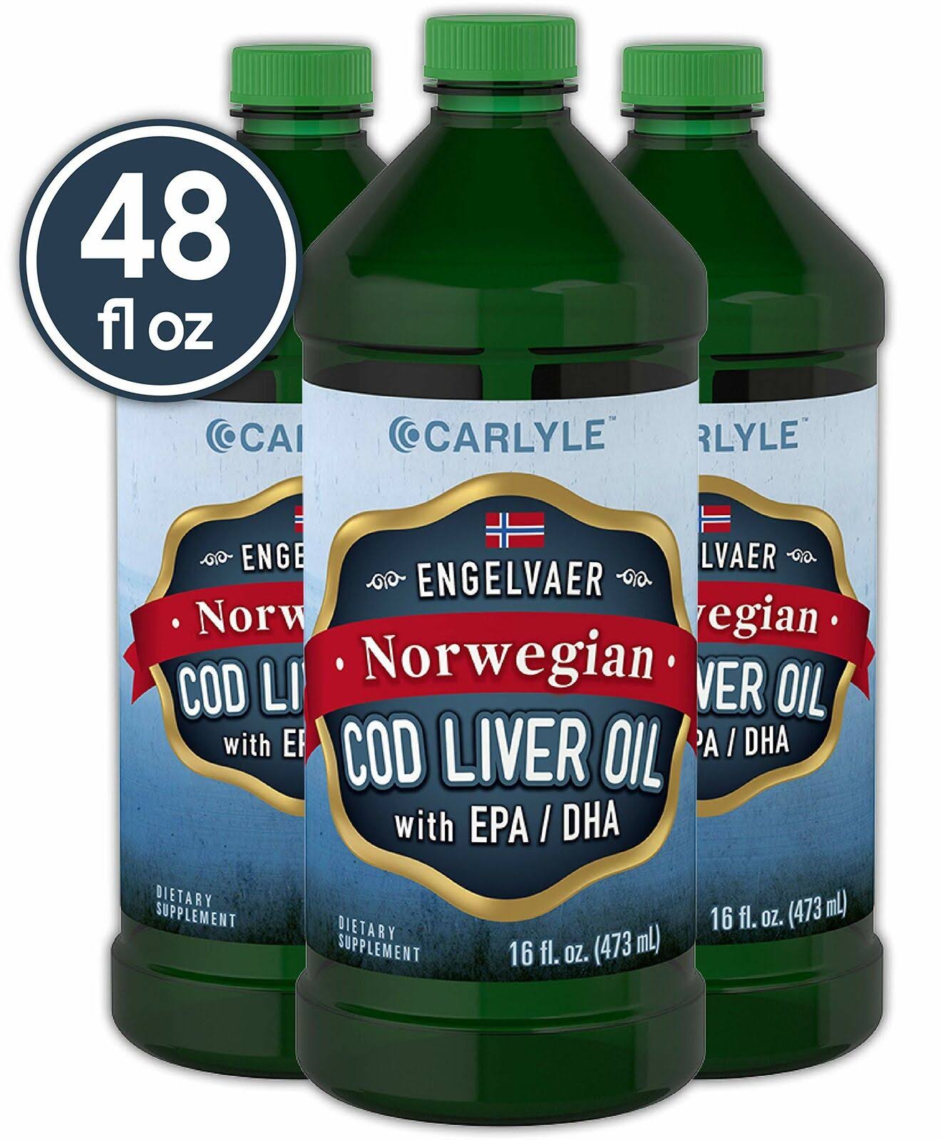 Carlyle Cod Liver Oil Norwegian 16 fl oz 3 Bottles Non-GMO, Gluten Free Liquid