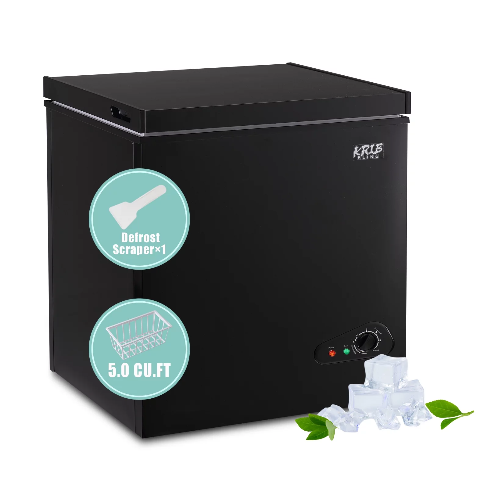 Krib Bling 5.0 Cu.ft Compact Chest Freezer with Removable Basket, Top Door Open Freestanding Deep Freezer with 7 Gears Temperature Adjustment
