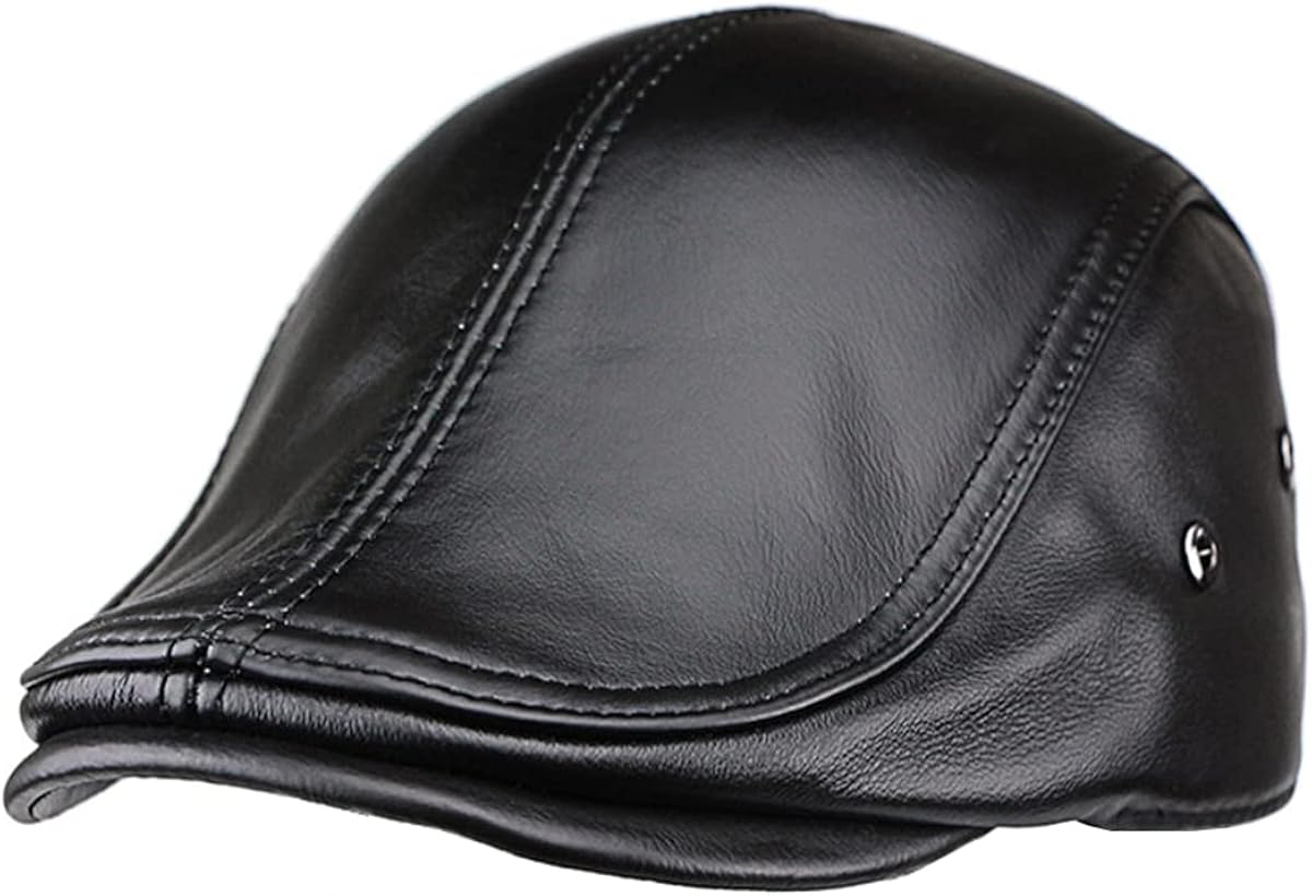 icehao Men's Adjustable Newsboy Hat Beret Hat Driving Hunting Fishing Hat Genuine Leather Ivy Cap Fashion Beret Hat Flat Cap.