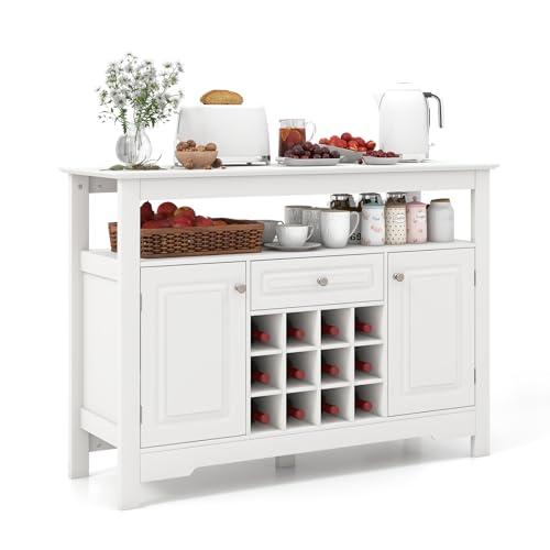 Giantex Bar Cabinet with Storage, Buffet Sideboard w/ 12-Bottle Removable Wine Rack, 2 Doors & Drawer