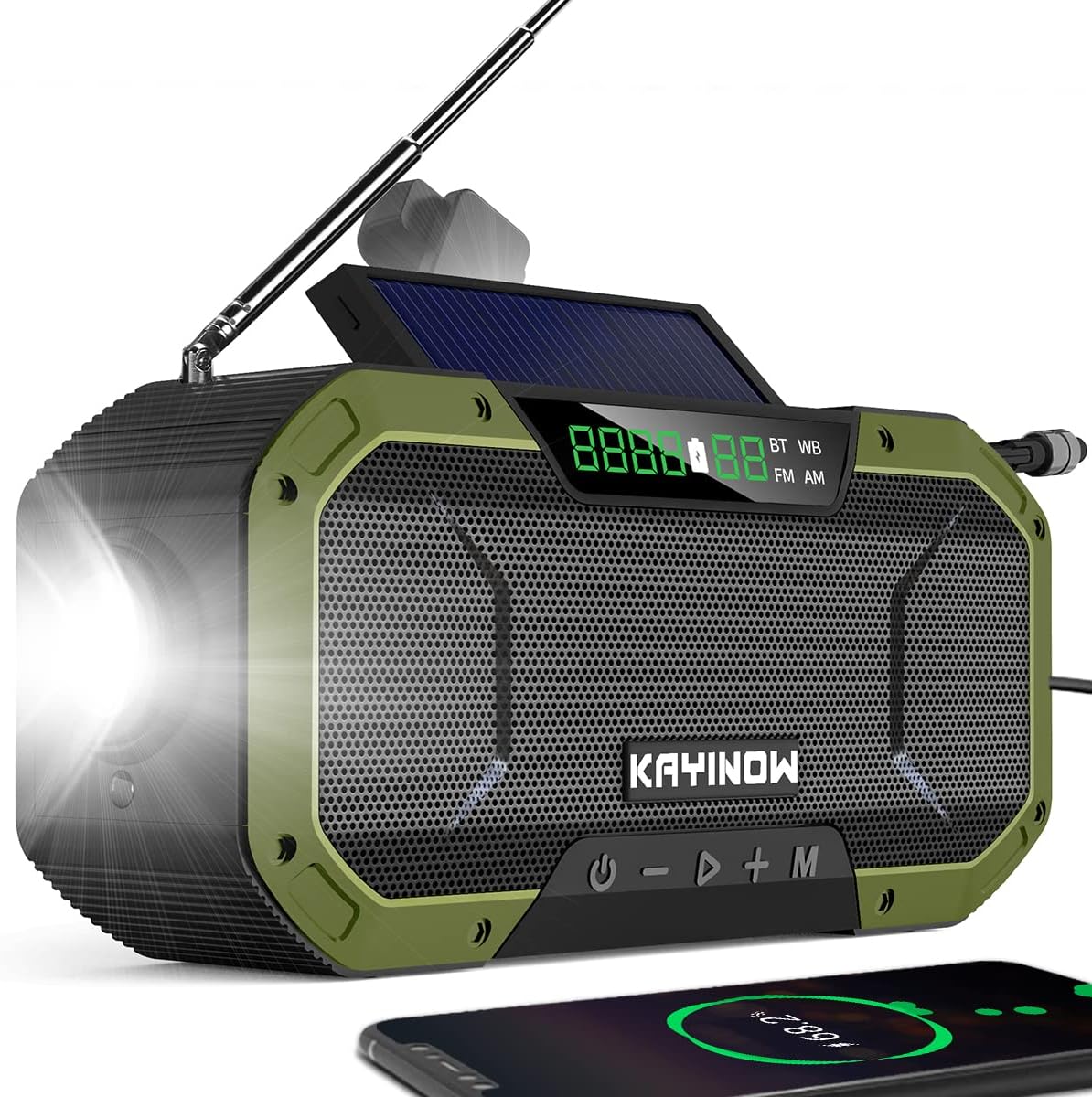 Hand Crank Radio with Bluetooth Speaker – Multifunctional Emergency Radio with Solar Panel,Flashlight,AM