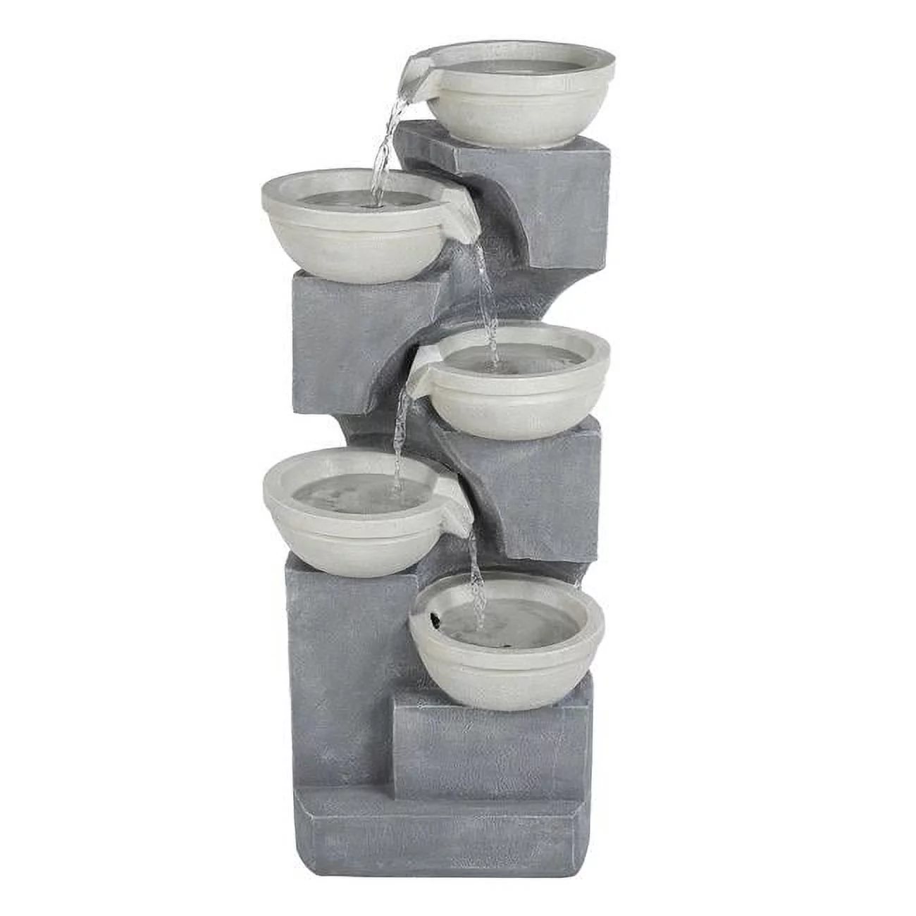 LuxenHome Five Bowl 35 H Gray Resin Cascading Outdoor Fountain with LED Lights - Radiant Selections