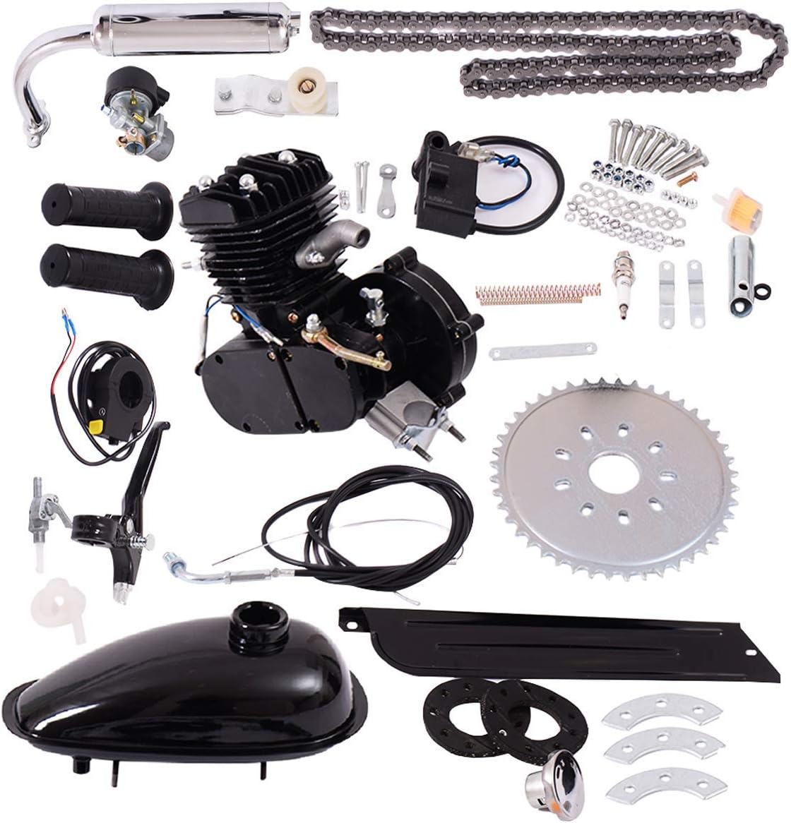 Goplus Bicycle Motor Kit 80cc 2-Stroke Bike Gasoline Motorized Gas Engine Bike Motor Kit (Black)