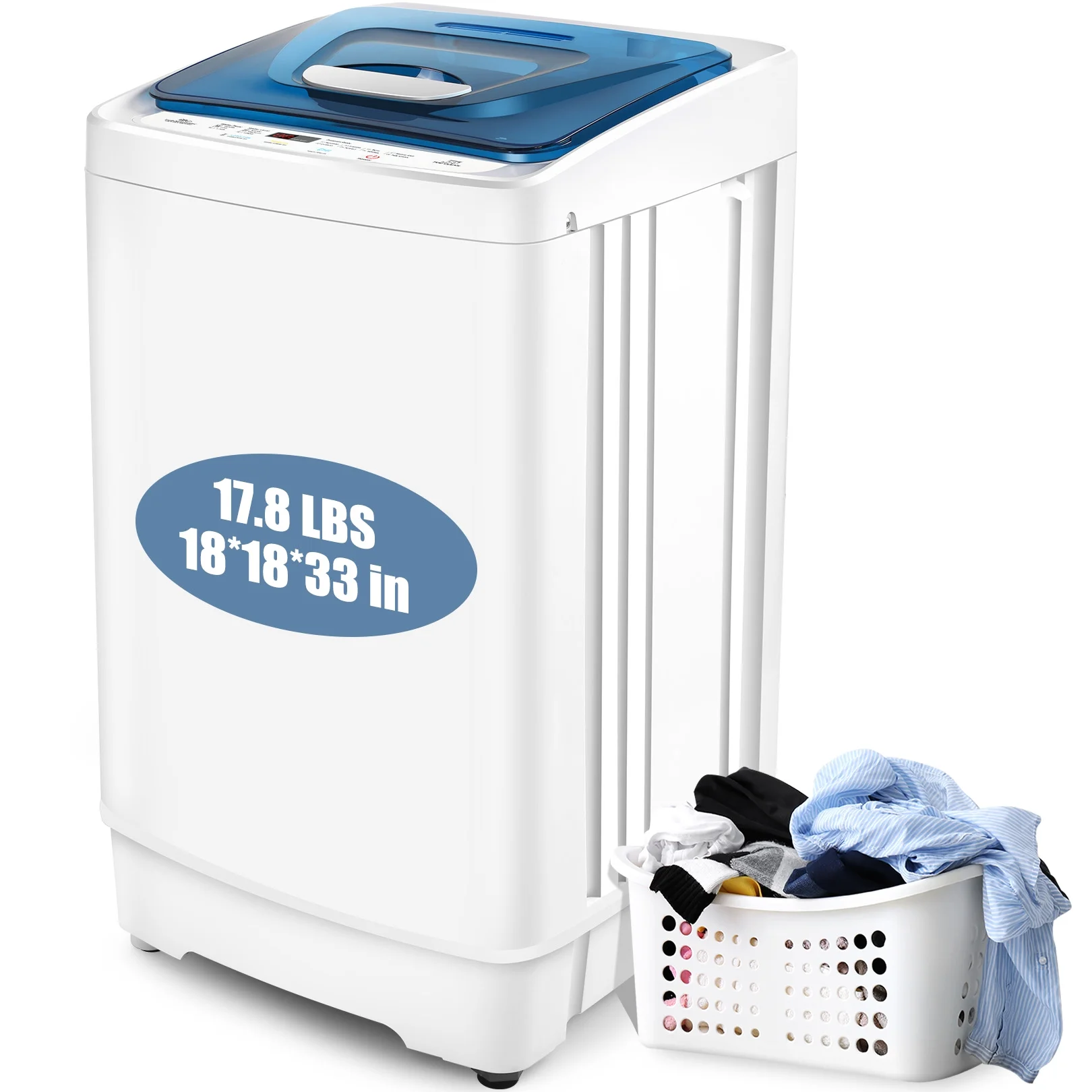 Qhomic Fully Automatic Washing Machine, 17.8lb Large Capacity Portable Washing Machine with Dual Inlets for Hot and Cold Water