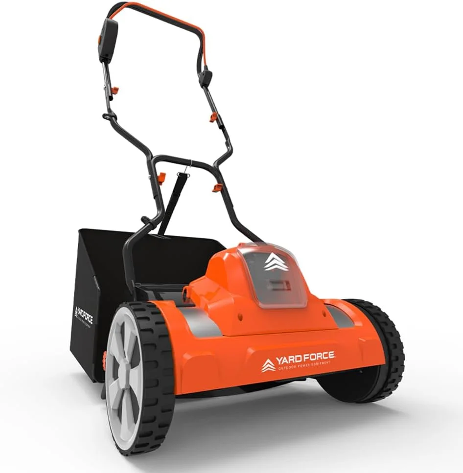 Yard Force Reel Mower Cordless Hybrid 15-inch 20V Lithium-Ion, Compact Storage, 12 Gallon Grass Collection Bag