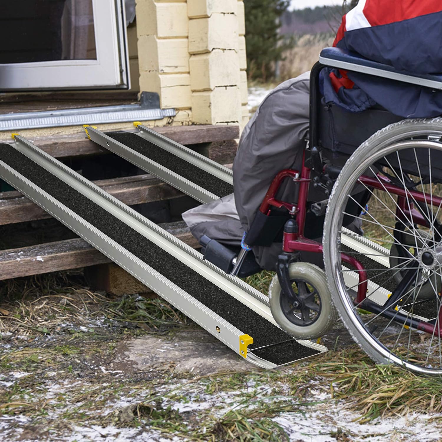Wheelchair Ramp 7FT Portable Threashold Ramp Adjustable Telescoping Retractable Lightweight Loading Ramp for Home Stairs Steps Scooters Car Doorways