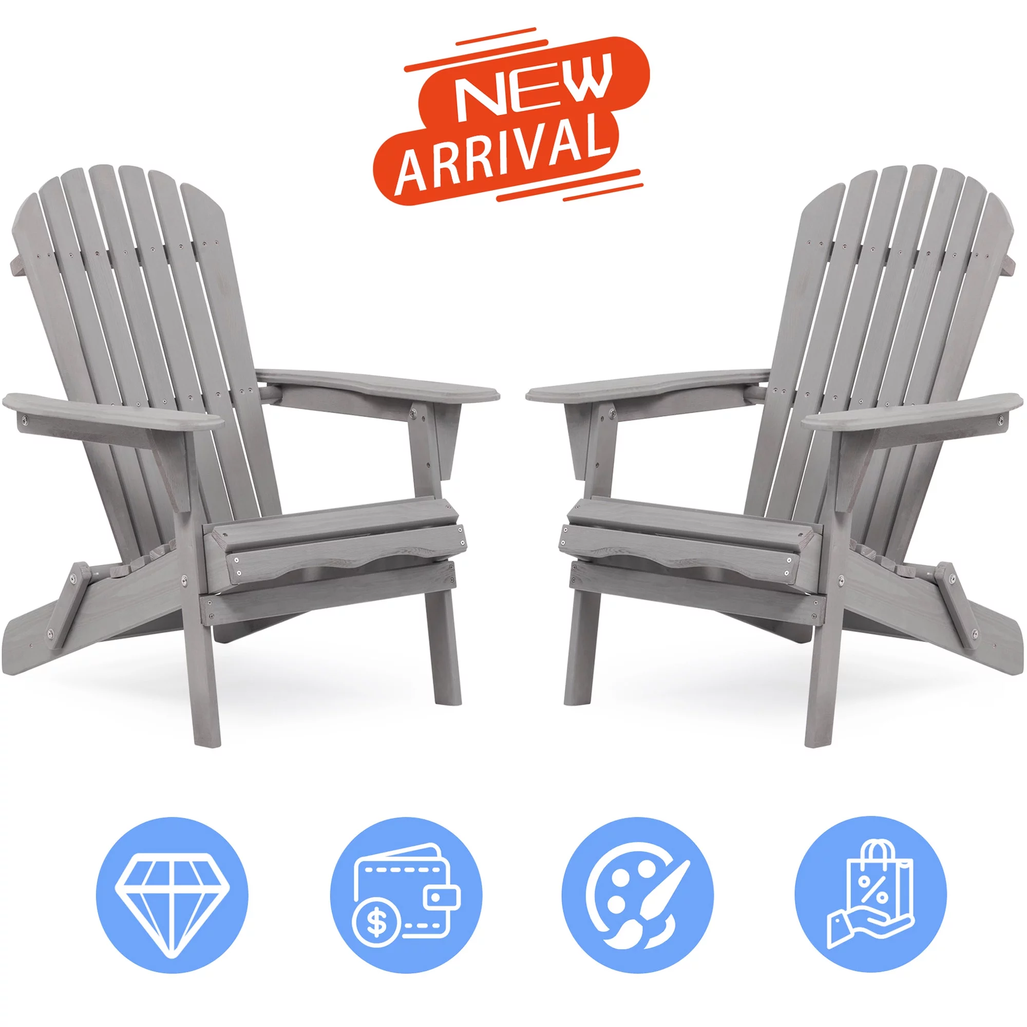 Outdoor Adirondack Chairs, Seizeen Wooden Folding Adirondack Chair Set of 2, Patio Furniture Set Lounge Chairs Quick Assembled