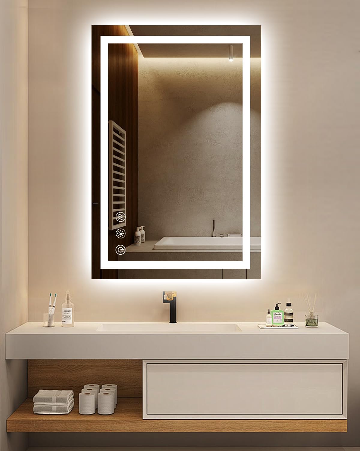 24''x36'' Bathroom Mirror with Lights,Front Lighted Bathroom Mirrors for Wall,Anti-Fog Smart Vanity Mirror,Touch Button and Memory Function