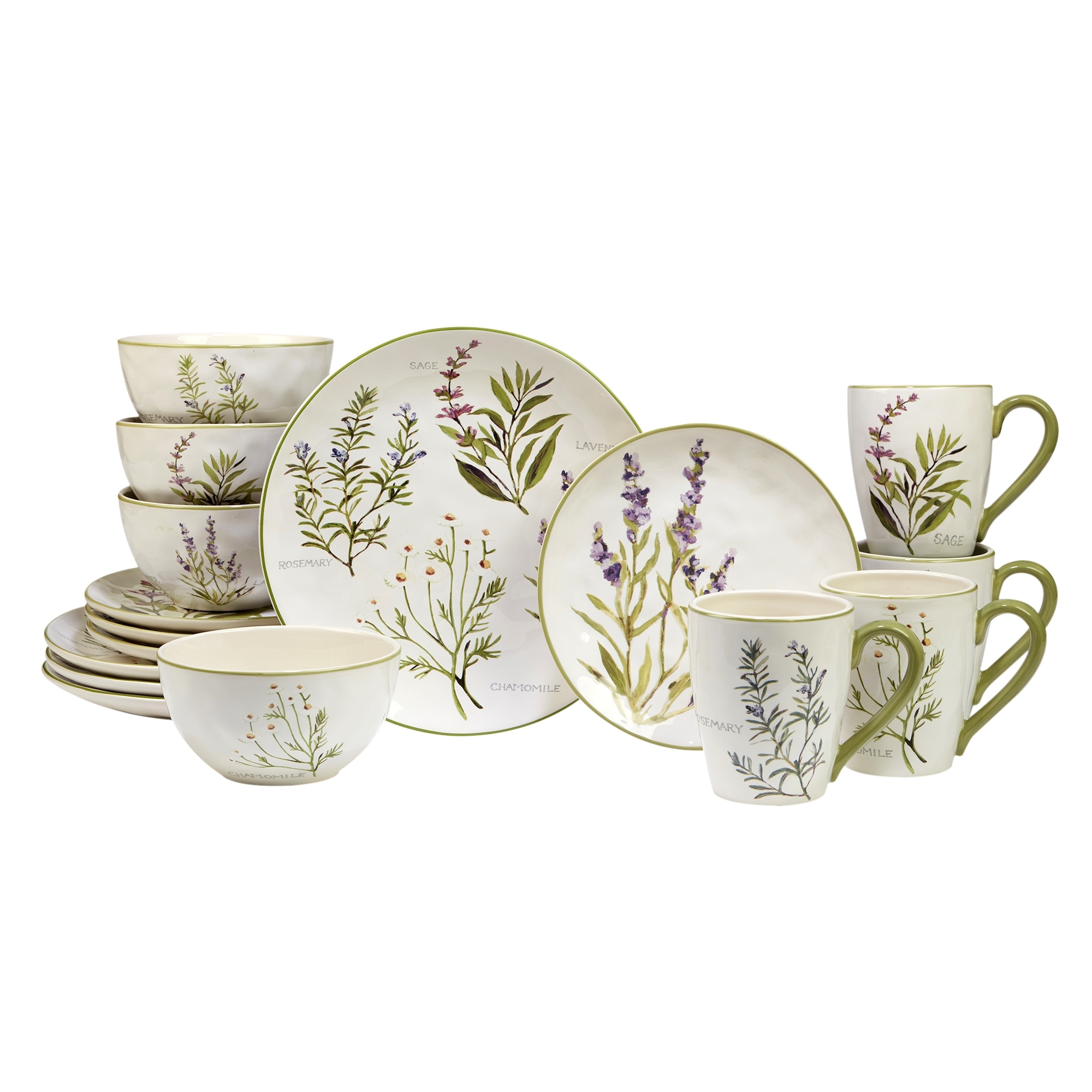 Certified International  Fresh Herbs 16-Piece Dinnerware Set, Service for 4
