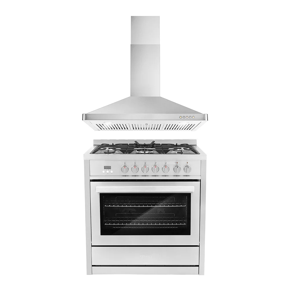 Cosmo 2 Piece Kitchen Appliance Package with 36" Freestanding 220/240V Dual Fuel Range Kitchen Stove & 36" Wall Mount Range Hood Kitchen Hood Kitchen