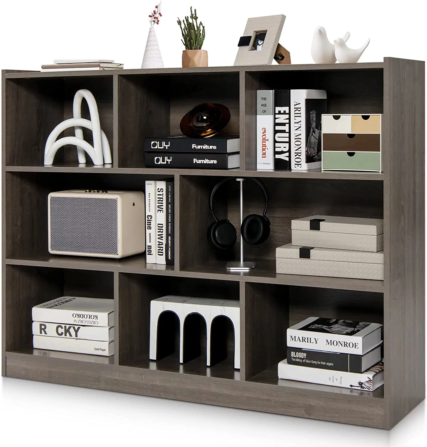 Wood Storage Cube Bookcase, 3 Tier 8 Cube Open Shelf Storage Cabinet, Multipurpose Bookshelf, Display Shelf for Living Room, Bedroom, Study