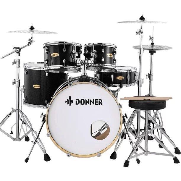 Donner Drum Set Adult with Silent System, 5-Piece Full Size Professional Drum Kit Black - Curated Treasures Market